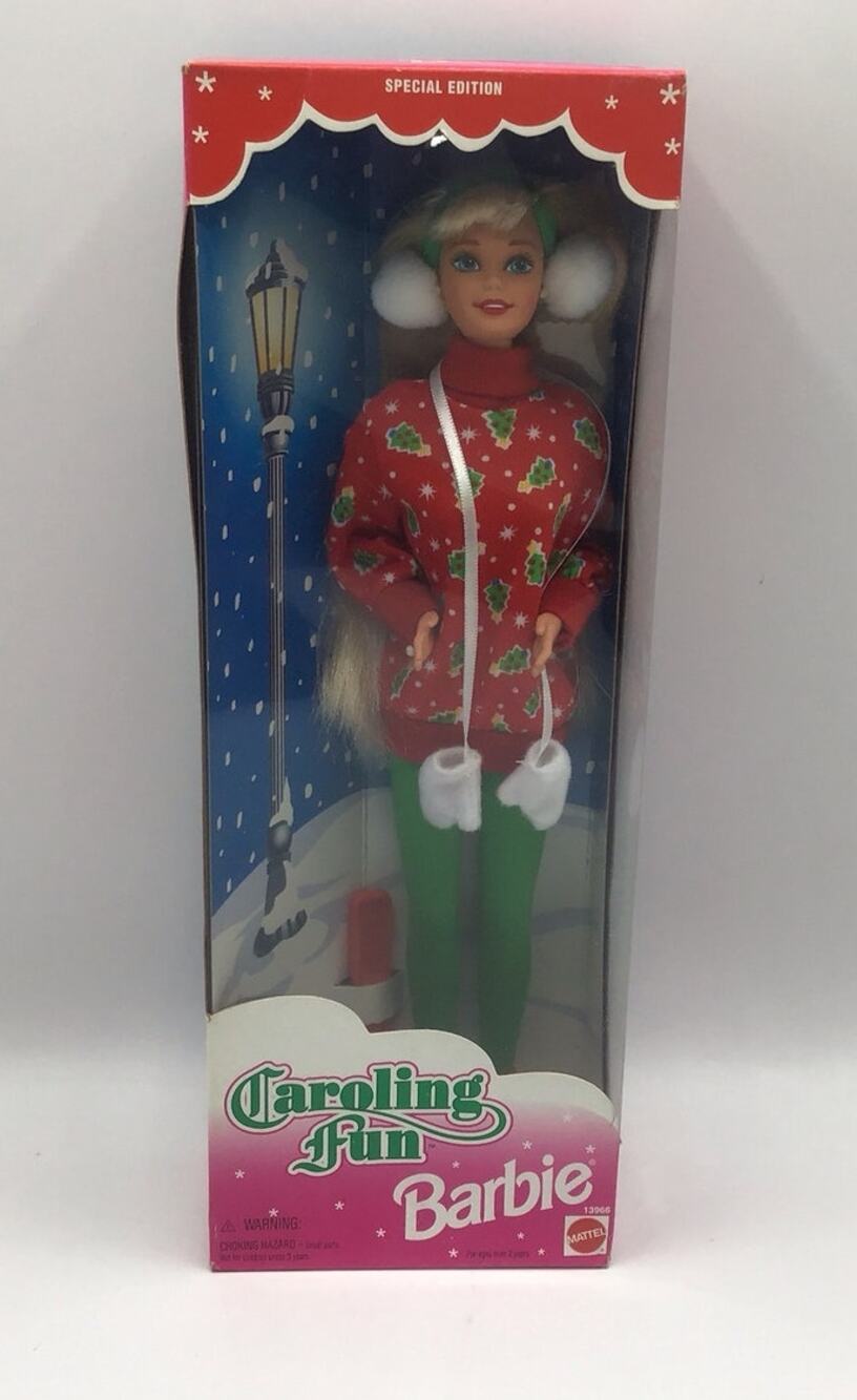 Vintage 1995 Caroling Fun Barbie Mattel Christmas Holiday Sweater Earmuffs NRFB